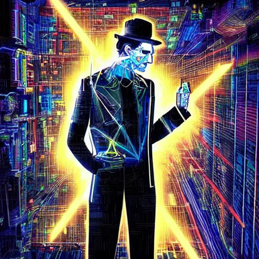 Prompt: Nikola Tesla electrical cyberpunk artwork