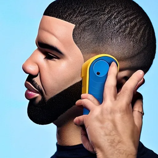 Image similar to drake holding a banana to his ear as if it was a phone