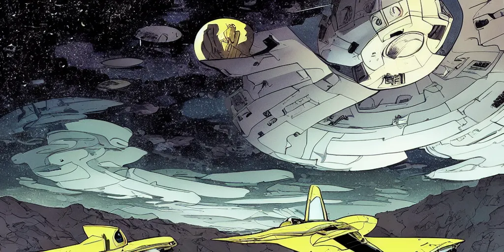 Image similar to stunning landscape of a spaceship in a dramatic setting by brian k. vaughan