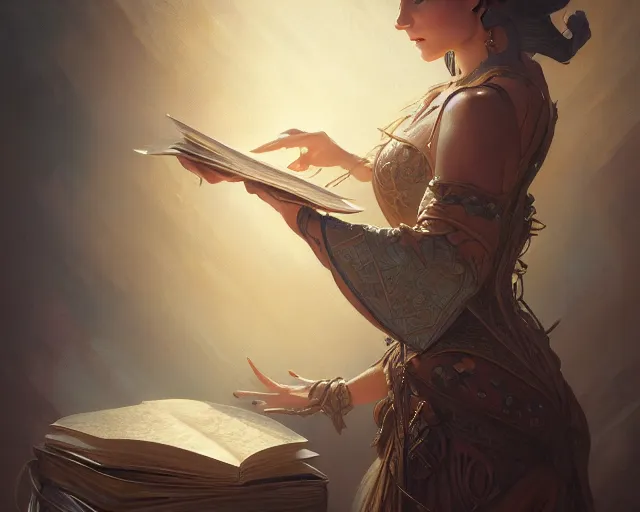 Prompt: close up of a dusty spell book, deep focus, d & d, fantasy, intricate, elegant, highly detailed, digital painting, artstation, concept art, matte, sharp focus, illustration, hearthstone, art by artgerm and greg rutkowski and alphonse mucha