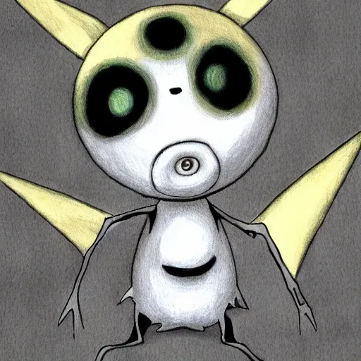 Image similar to a pokemon by tim burton, portrait, close up.