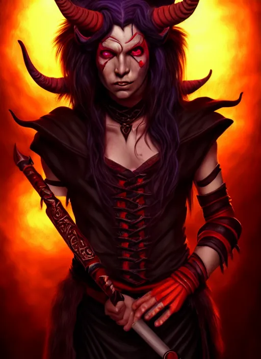 Prompt: tiefling bard, full body, hyper realistic, extremely detailed, dnd character art portrait, dark fantasy art, intricate fantasy painting, dramatic lighting, vivid colors, deviantart, artstation, by sarah stone.