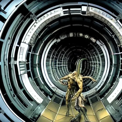 Image similar to xenomorph coming out of the large hadron collider