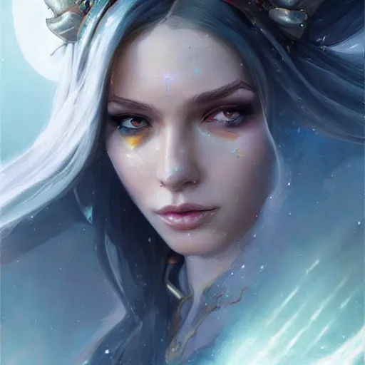 Image similar to star goddess, d & d, fantasy, portrait, highly detailed, digital painting, trending on artstation, concept art, sharp focus, illustration, art by artgerm and greg rutkowski and magali villeneuve