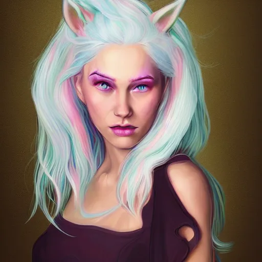 Image similar to a girl with lush white hair, unicorn horn, rim light, fresh colors, gradients, highly detailed, digital illustration, concept art, smooth, sharp focus, pleasing aesthetics, alexander wells