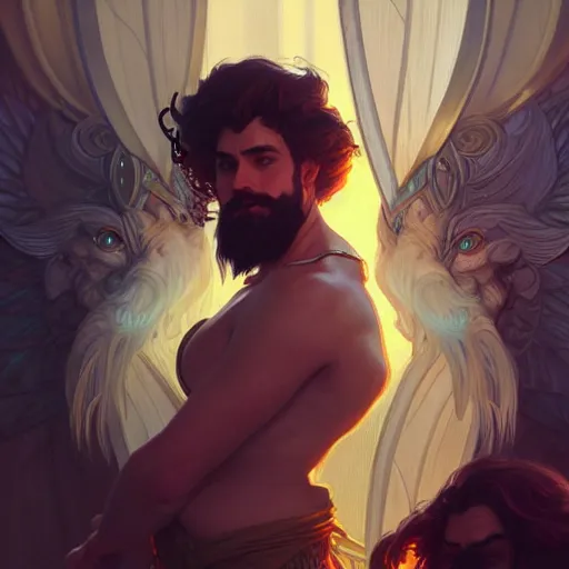 Image similar to baby boss with a majestic beard, closeup, D&D, fantasy, intricate, elegant, highly detailed, digital painting, artstation, concept art, matte, sharp focus, illustration, art by Artgerm and Greg Rutkowski and Alphonse Mucha