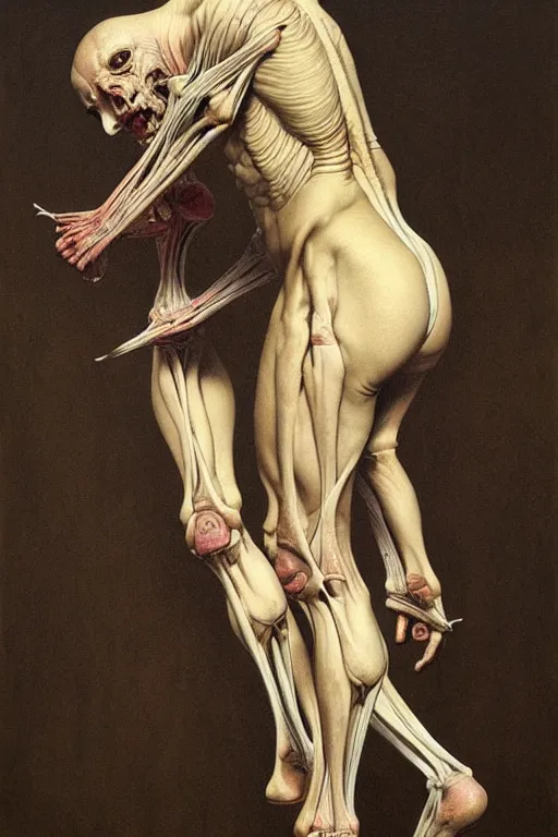 Image similar to human calf and tibia artists anatomy in the style of wayne barlowe, gustav moreau, goward, bussiere, roberto ferri, santiago caruso, luis ricardo falero, dali