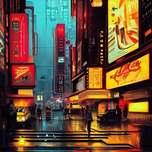 Image similar to detailed painting of a bladerunner neon newyork, old computers on the sidewalk, celestial ephemeral ornaments and greek architecture, artstation, joshua middleton, cinematic