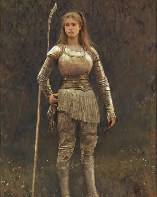 Image similar to a beautiful and strong female warrior by Boris Valejo and Laura Sava and Jules Bastien-Lepage