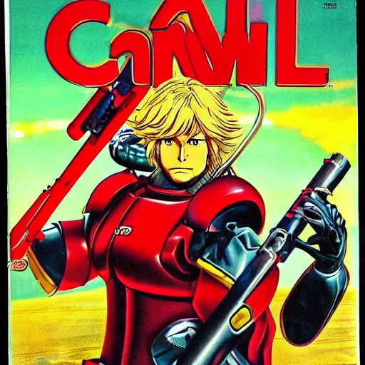 Prompt: 1979 OMNI Magazine Cover of Char Aznable, Anime, Highly Detailed