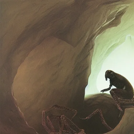 Prompt: scorpion in cave, Crystal, dark by zdzisław beksiński