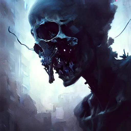 Image similar to only the dead have seen the end of war, artwork by artgerm, danger lurking in the night, fear of death, rendered in pov - ray, style of greg rutkowski and jackson pollock