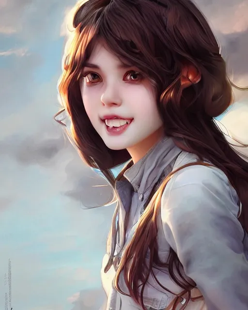 Prompt: 1 5 - year old girl with thick brown hair, large front teeth, and bright piercing brown eyes, hyper realistic face, beautiful eyes, character art, art by artgerm lau and wlop and and ilya kuvshinov and john singer sargent, hyperdetailed, symmetrical, cryengine, trending on artstation, digital art
