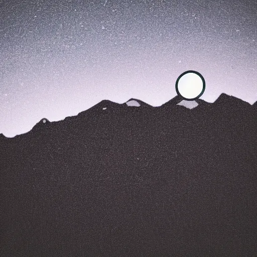 Image similar to a black dot in the sky pulling in a mountain, dark lighting, landscape