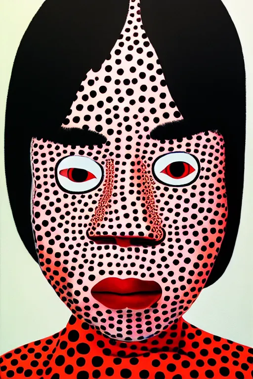 Image similar to a portrait a very ordinary person, by Yayoi Kusama, oil painting, pattern, anatomically correct, beautiful perfect face, large brushstrokes, sharp focus, Highly Detailed