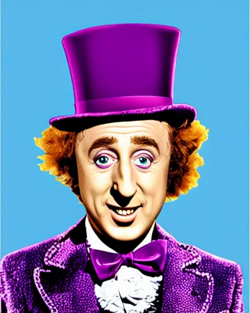 Prompt: gene wilder in willy wonka and the eggplant factory, digital art