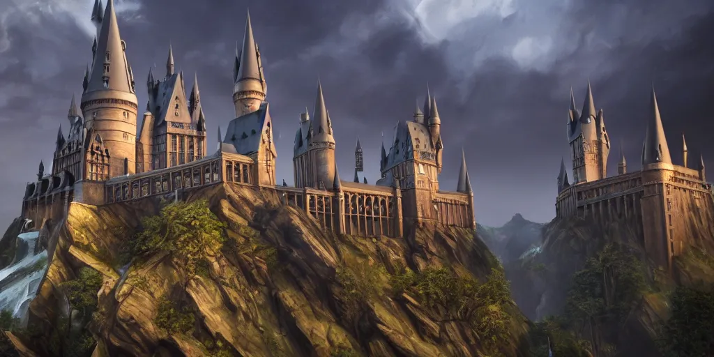 Image similar to mysterious painting of Hogwarts, immaculate scale, hyper-realistic, Unreal Engine, Octane Render, digital art, trending on Artstation, 16k, detailed, atmospheric, immaculate