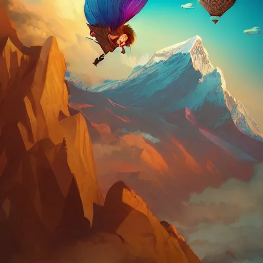 Prompt: intense fan art, katy perry flying over mt. everest, digital art by artgerm, mucha, loish, wlop, kilian eng, artstation