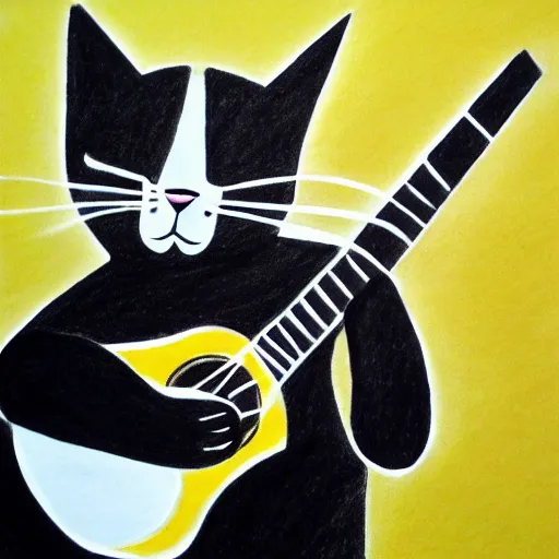 Image similar to a drawing of a cat playing the guitar