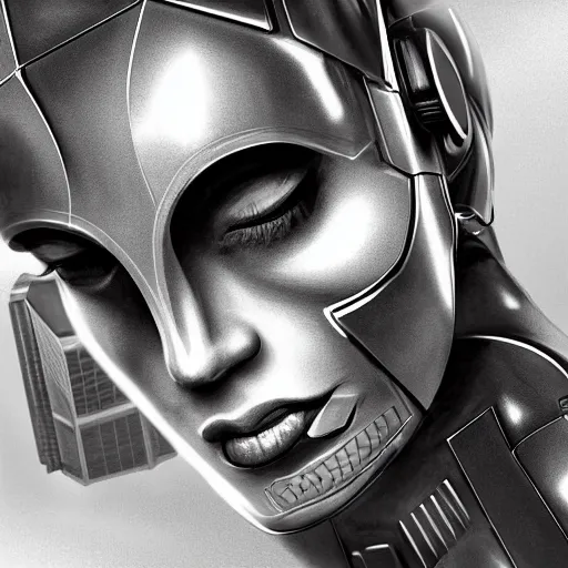 Image similar to cyborg dreaming. digital art. smooth. greyscale. by benedict bana