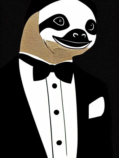 Image similar to a sloth wearing a tuxedo : : by frank miller, artgerm, todd mcfarlane : : gq, debonair, stylish, impeccable, photorealism, graphic novel, digital illustration, digital art