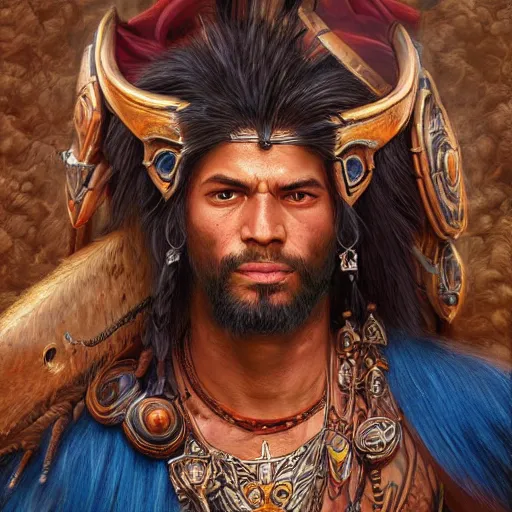 Image similar to digital painting of tupan, tupi guarani god of thunder, by filipe pagliuso and justin gerard, fantasy, highly detailed, realistic, intricate, portrait