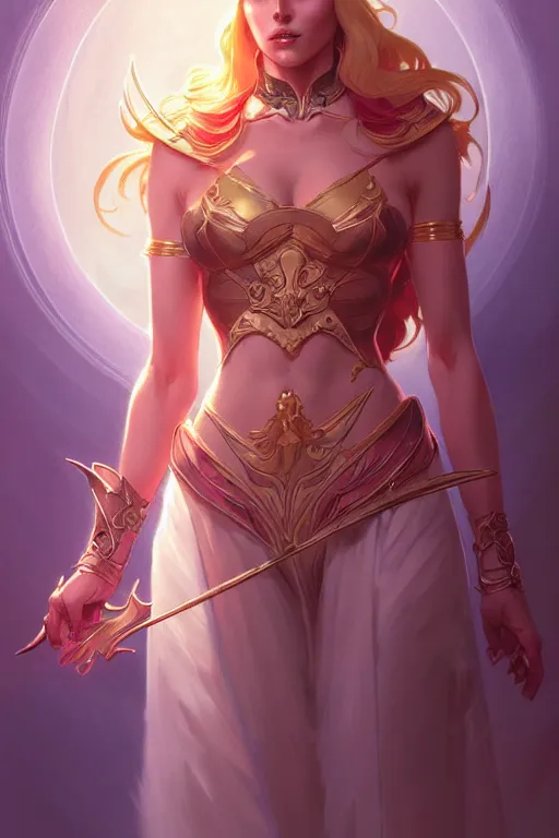 Image similar to Adora, She-ra, fantasy, intricate, elegant, highly detailed, digital painting, artstation, concept art, matte, sharp focus, illustration, art by Artgerm and Greg Rutkowski and Alphonse Mucha