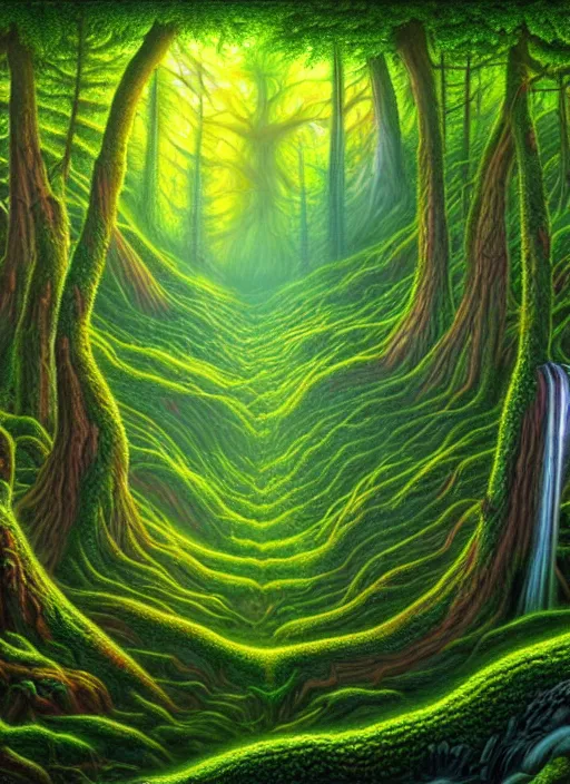 Image similar to lush forest, high detail, 4 k, surrealism style by john alex grey, artstation