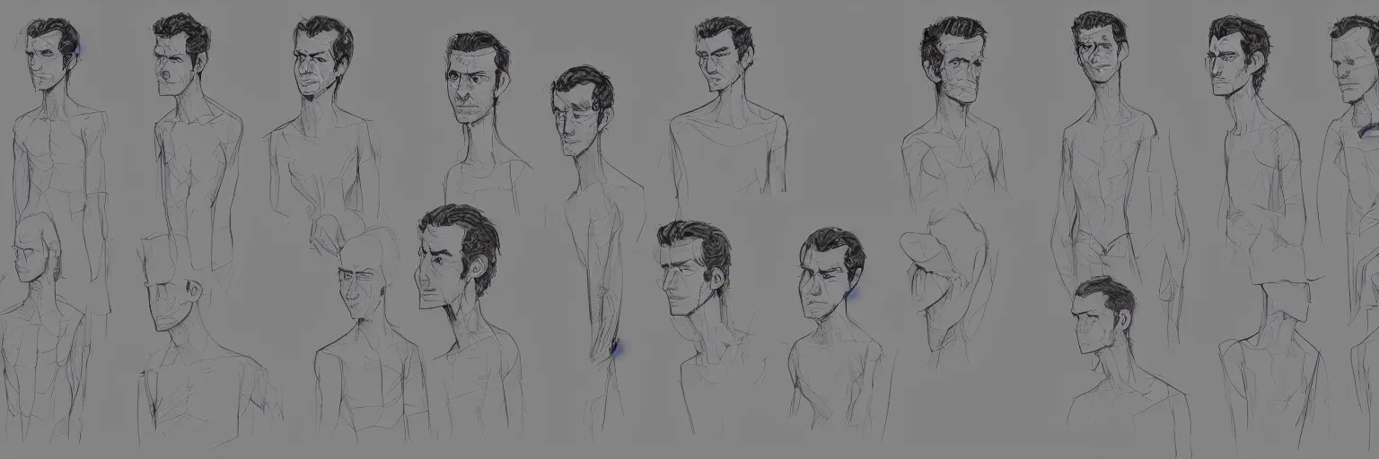 Image similar to character study of julian lage and andrew garfield, clear faces, innocent, naive, character sheet, fine details, concept design, contrast, kim jung gi, pixar and da vinci, trending on artstation, 8 k, full body and head, turnaround, front view, back view, ultra wide angle