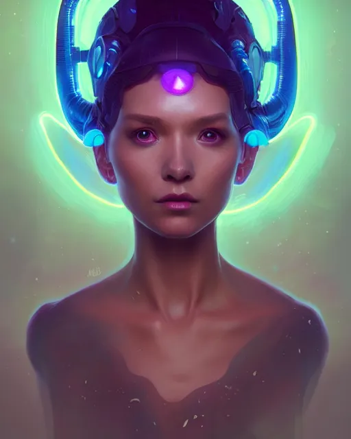 Prompt: one singular portrait of a cute bioluminescent creature, pulp scifi, highly detailed, digital painting, cinematic, hyper realism, dark retrowave, art by stanley lau and artgerm and magali villeneuve and alphonse mucha, artstation, octane render, cgsociety