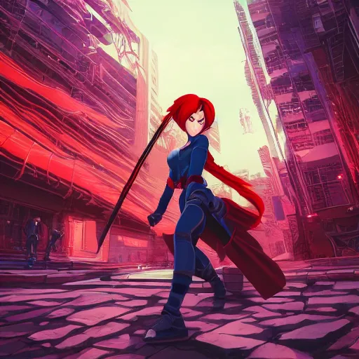 Image similar to the second coming of a red haired ninja girlfriend by dan mumford, yusuke murata, makoto shinkai, ross tran, cosmic, heavenly, god rays, intricate detail, cinematic, 8 k, cel shaded, unreal engine, featured on artstation, pixiv