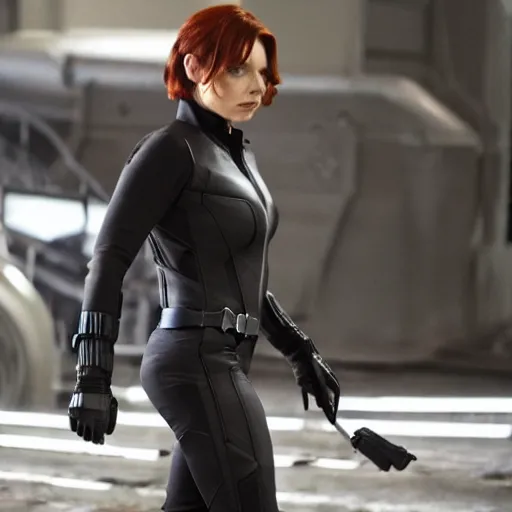 Image similar to Norman Reedus as Black Widow from The Avengers, cinematic photo