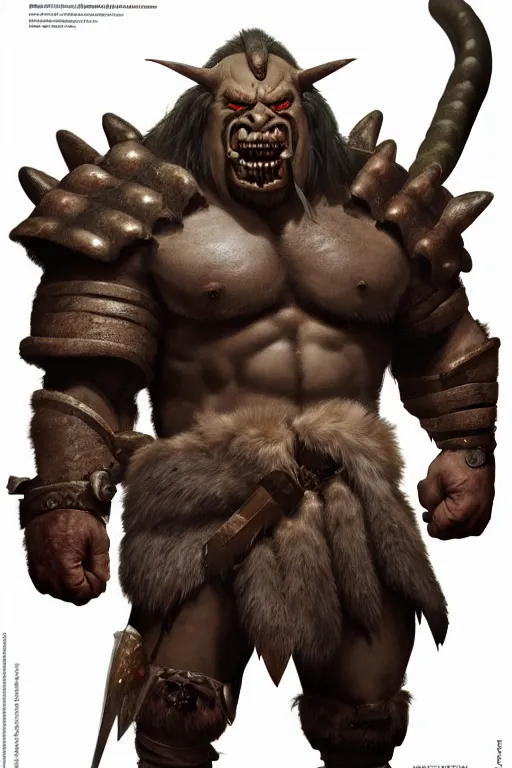 Prompt: orc barbarian wearing leather armor, full body shot, exquisite details, earth magic, mid view, design on a white background, by karl kopinski, james gurney, rockwell, studio muti, greg rutkowski, makoto shinkai, takashi takeuchi, studio ghibli