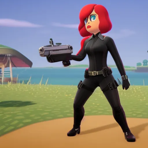 Image similar to Film still of Black Widow, from Animal Crossing: New Horizons (2020 video game)
