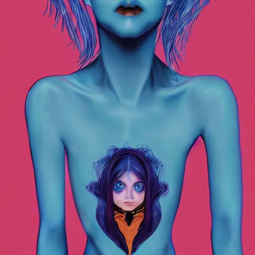 Image similar to portrait of young girl half dragon half human, dragon girl, dragon skin, dragon eyes, dragon crown, blue hair, long hair, By David Lynch