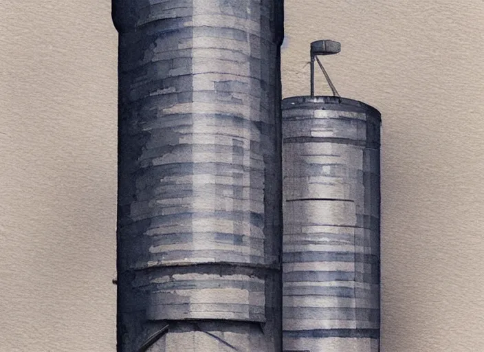 Image similar to concept art of a industrial complex silo, pinterest, artstation trending, behance, watercolor, by coby whitmore, silver, laser light,