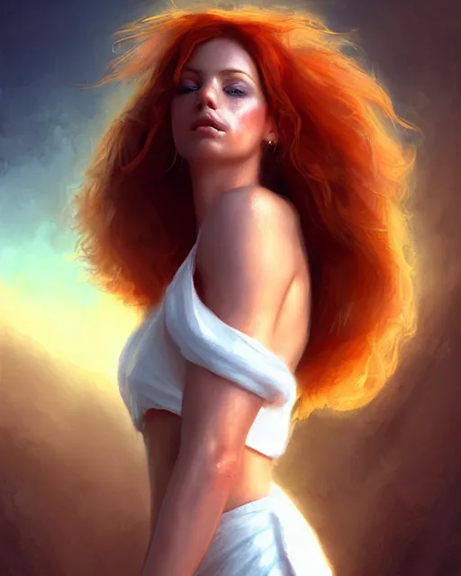 Prompt: perfect face, white halter top, ginger hair, abs, cinematic, stunning, elegant, highly detailed, psychedelic, digital painting, artstation, smooth, hard focus, illustration, art by jessica rossier and and brian froud