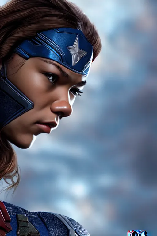 Image similar to A Zendaya as Captain America by Jason Chan and John J. Park Ultra detailed, hyper realistic, 4k