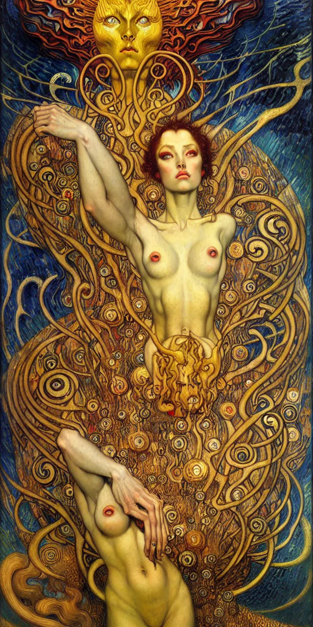 Image similar to Divine Chaos Engine by Karol Bak, Jean Delville, William Blake, Gustav Klimt, and Vincent Van Gogh, symbolist, visionary