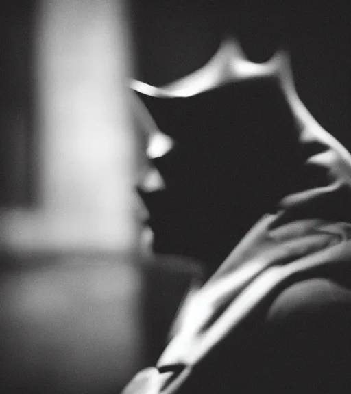 Prompt: dark night cinematic photo 35mm Leica Zeiss dark knight Closeup portrait