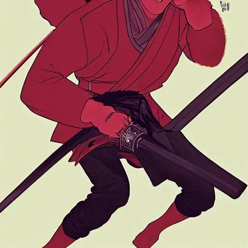 Prompt: fox samurai with katana, tomer hanuka