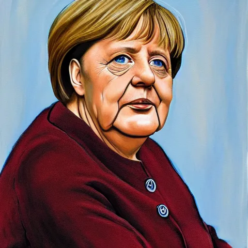 Image similar to portrait of angela merkel, painting by paula rego, high detail, high resolution