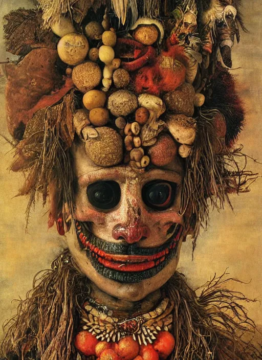 Image similar to a surreal painting of a shaman's face, by Giuseppe Arcimboldo, voodoo, witchcraft, symbolist, soft colors, dramatic lighting, smooth, sharp focus, extremely detailed, aesthetically pleasing composition