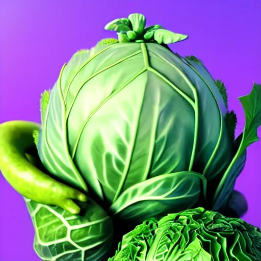 Image similar to high quality 3 d render very cute cabbage! highly detailed, unreal engine cinematic smooth, in the style of detective pikachu, hannah yata charlie immer, moody light, deep purple smoothed background, low angle, uhd 8 k, sharp focus