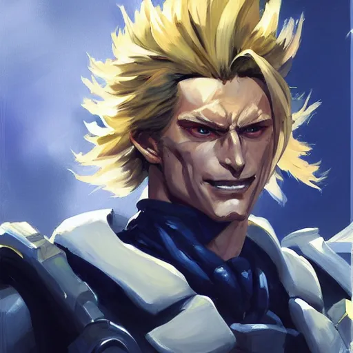 Image similar to greg manchess portrait painting of toshinori yagi as overwatch character, medium shot, asymmetrical, profile picture, organic painting, sunny day, matte painting, bold shapes, hard edges, street art, trending on artstation, by huang guangjian and gil elvgren and sachin teng