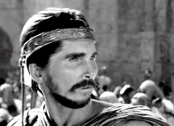 Image similar to film still of Christian Bale as Judah Ben-Hur in Ben Hur 1959