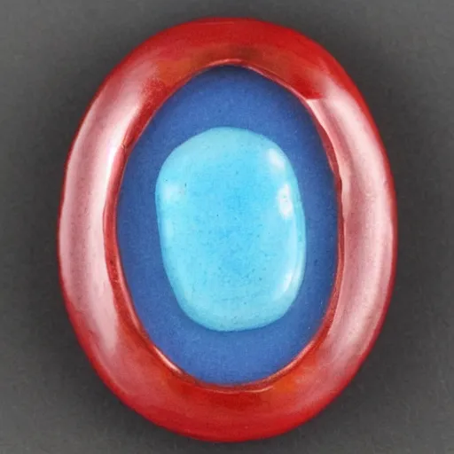 Prompt: upright red oval with two nubs at the bottom and a smaller cyan oval in the center