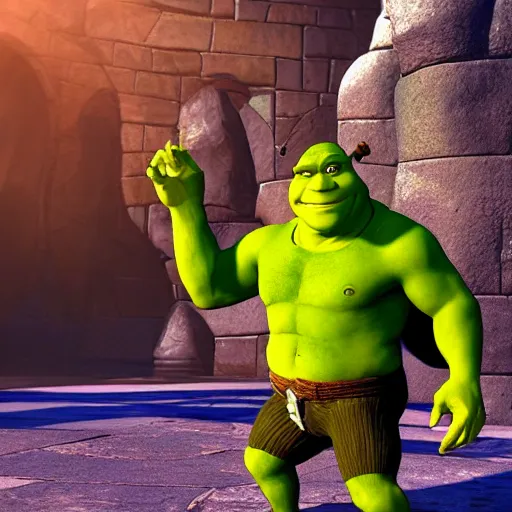 Image similar to Shrek as a FF8 JRPG villain octane render unreal engine 1998 4D Ray Tracing lighting award winning photography