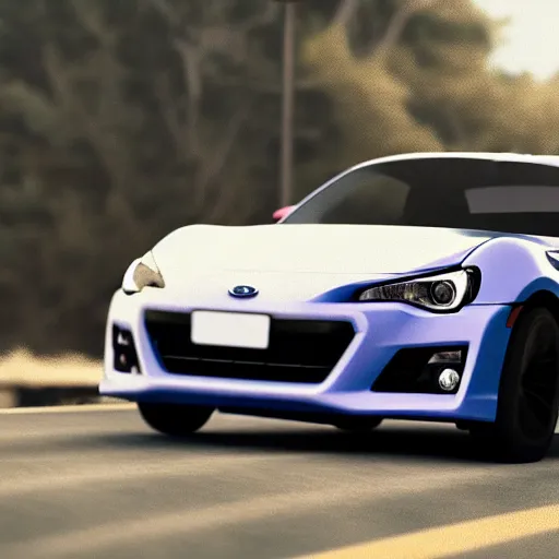 Prompt: a dog driving Subaru brz on the road, octane render