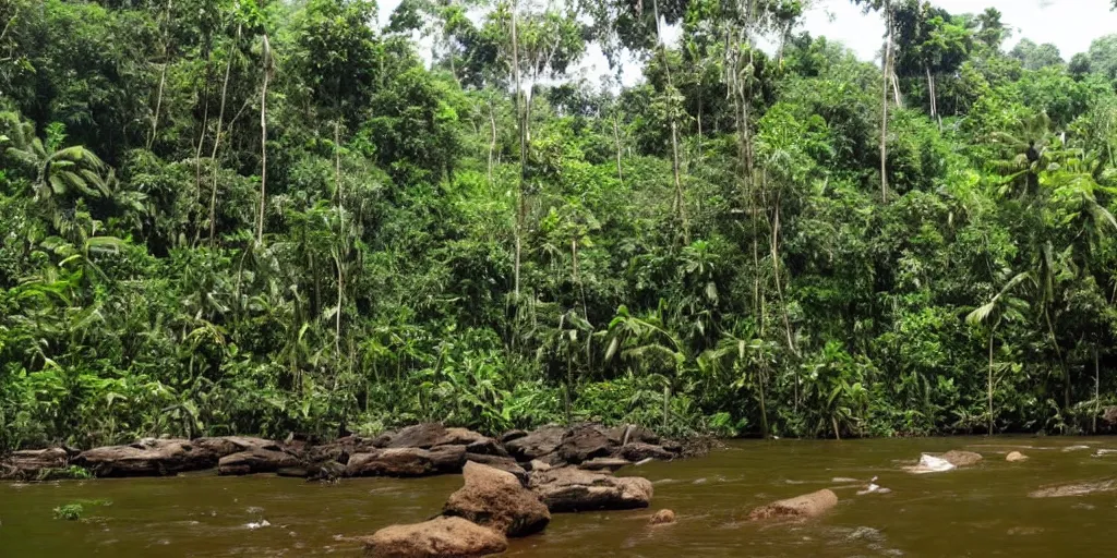 Prompt: yautja in sri lankan jungle, next to a river, extremely high fidelity